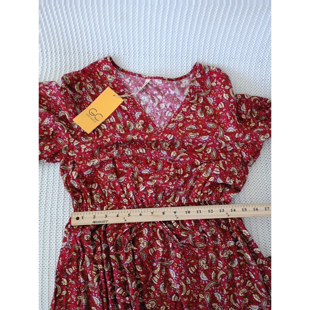 NWT Grecerelle Red Paisley Floral Maxi Dress V-Neck Short Sleeve Elastic Waist M - Picture 13 of 13